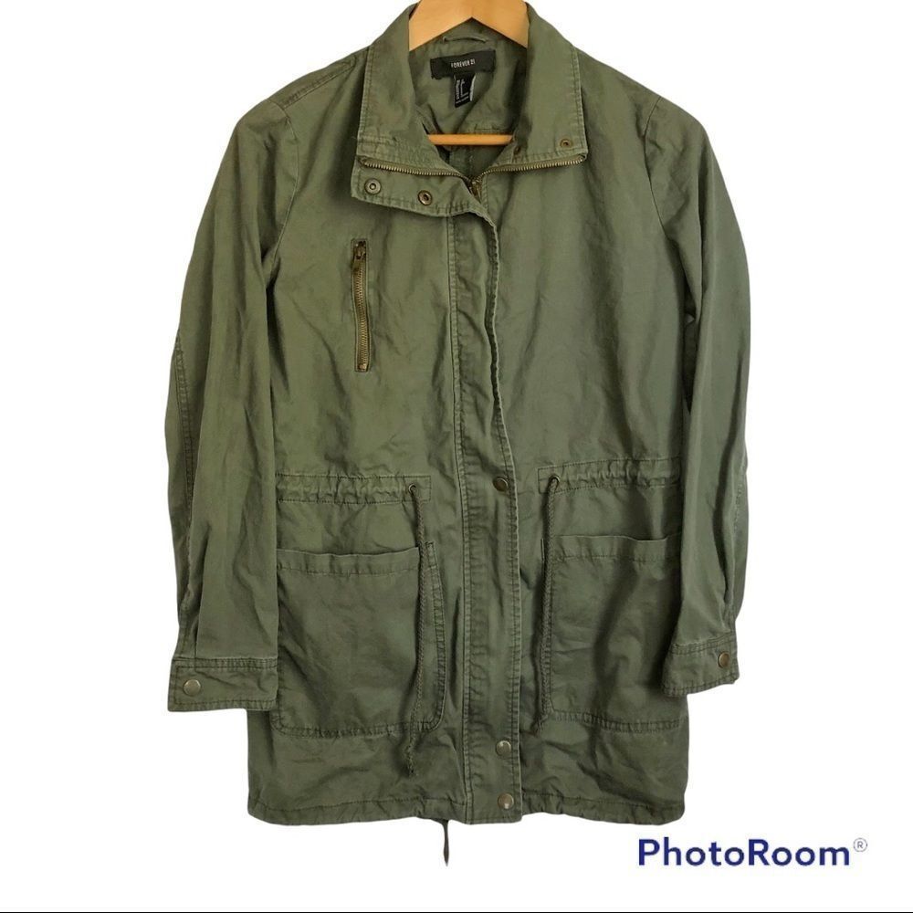 Forever 21 Army Jacket Zip Up Olive Green Size S